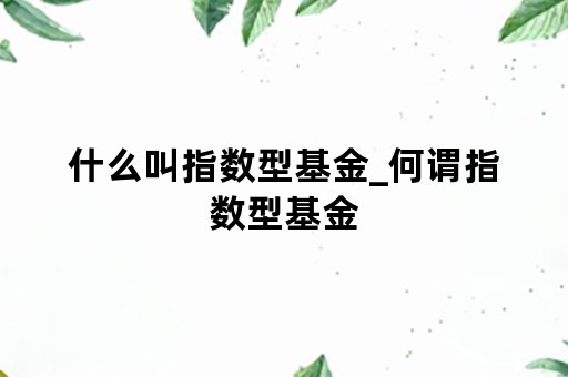 什么叫指数型基金_何谓指数型基金