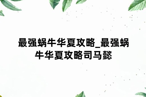 最强蜗牛华夏攻略_最强蜗牛华夏攻略司马懿