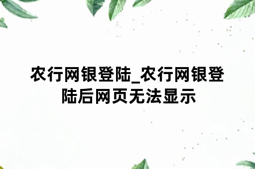 农行网银登陆_农行网银登陆后网页无法显示