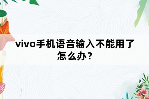 vivo手机语音输入不能用了怎么办？