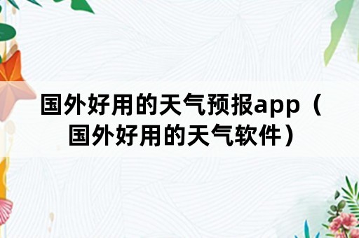 国外好用的天气预报app（国外好用的天气软件）