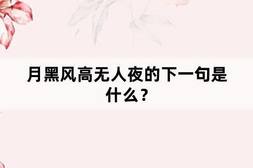 月黑风高无人夜的下一句是什么？