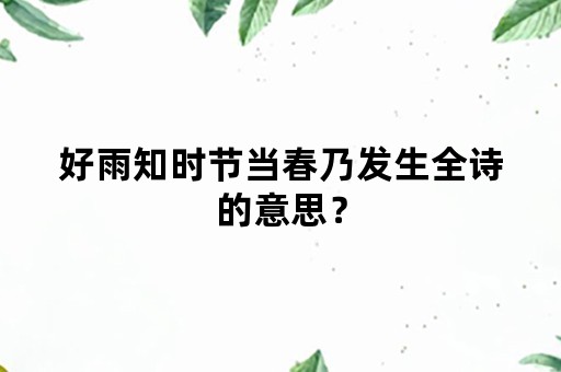 好雨知时节当春乃发生全诗的意思？