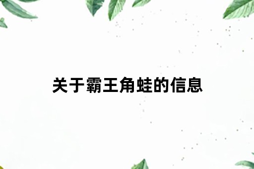 关于霸王角蛙的信息