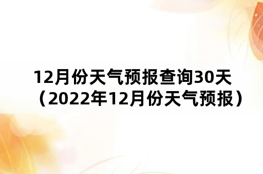 12月份天气预报查询30天（2022年12月份天气预报）