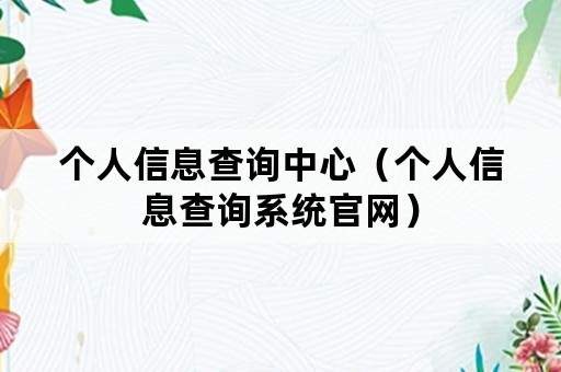 个人信息查询中心（个人信息查询系统官网）