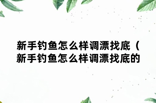 新手钓鱼怎么样调漂找底（新手钓鱼怎么样调漂找底的）