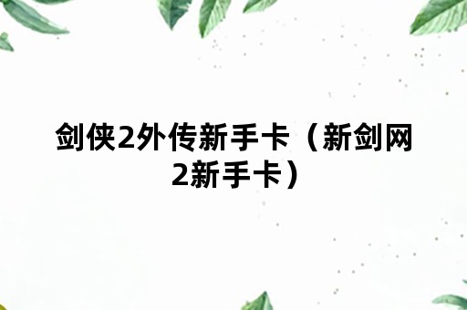 剑侠2外传新手卡（新剑网2新手卡）