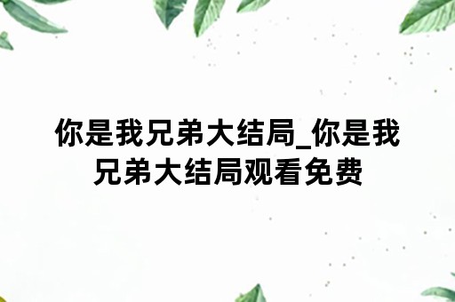 你是我兄弟大结局_你是我兄弟大结局观看免费