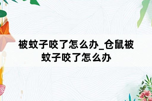 被蚊子咬了怎么办_仓鼠被蚊子咬了怎么办