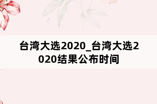 台湾大选2020_台湾大选2020结果公布时间