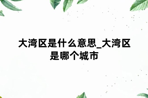 大湾区是什么意思_大湾区是哪个城市