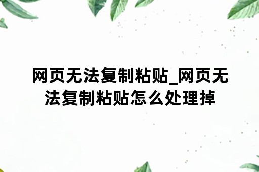 网页无法复制粘贴_网页无法复制粘贴怎么处理掉