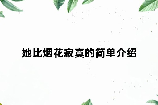 她比烟花寂寞的简单介绍