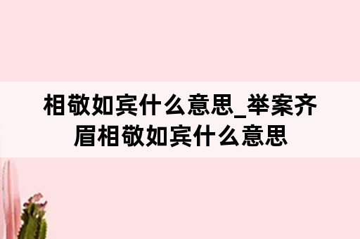 相敬如宾什么意思_举案齐眉相敬如宾什么意思