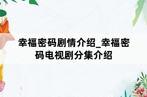 幸福密码剧情介绍_幸福密码电视剧分集介绍