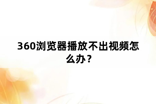 360浏览器播放不出视频怎么办？